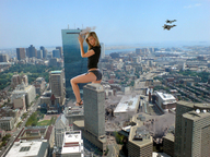 giantess collage city blonde destruction buildings skyscraper looking_at_viewer lala222221