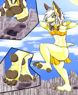 drawing giantess micro furry macro city destruction low_angle paws skyscraper sky under_foot raised_foot