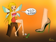 drawing feet color barefoot high_heels fairy domination in_shoe story sitting shrunken_woman entrapment underneath pinned under_foot pedicure winx_club