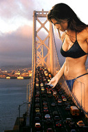 breasts giantess collage city mega swimsuit bridge cleavage traffic brunette wonderslug vehicles between_fingers charisma_carpenter holding_vehicle