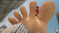giantess micro city destruction barefoot purple_hair low_angle looking_down skyscraper between_toes set under_foot point_of_view tiny_mk goddessviolet violets_power digital_render