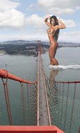 giantess collage landscape black_hair long_hair swimsuit bridge water cars helicopter wonderslug bay clouds sky golden_gate_bridge looking_at_viewer wading michelle_lewin