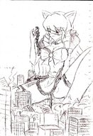 drawing giantess blushing masturbation city aroused cum handheld train zaku333 maid_uniform cat_girl bow destuction