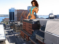 breasts giantess collage city buildings brunette wonderslug skyscraper streets looking_at_viewer between_buildings