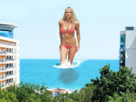 collage blonde swimsuit cleavage ocean buildings wonderslug outdoors trees wading genevieve_morton