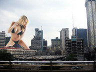 breasts giantess collage city mega blonde swimsuit destruction cleavage buildings wonderslug vehicles sky