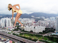giantess collage city blonde destruction cleavage cars high_heels buildings wonderslug legs skyscrapers looking_at_viewer highways brea_lynn