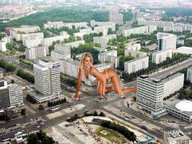 city blonde swimsuit destruction traffic buildings wonderslug crawling streets crushed_car downward_angle