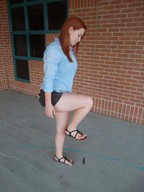 collage feet red_hair shrunken_men sandals legs raised_foot looking_at_victim imminent_crush concrete