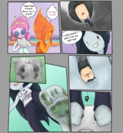 drawing barefoot sweat domination story scale under_foot experiment panels adventure_time looking_at_victim shrunken_character flame_princess marcy