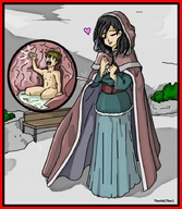 drawing vore color thor66 shrunken_man outdoors cape stomach_view