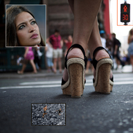 collage micro feet shoes shrunken_men face running platforms sidewalk giantesscity