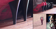 collage shoes brunette shrunken_men sitting nylons shrunken_man floor looking_at_viewer giantesscity