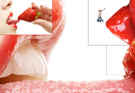 collage micro vore tongue mouth teeth shrunken_men hand strawberry manicure panels giantesscity