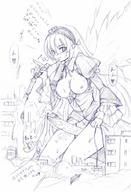 breasts drawing giantess city monochrome futanari cum destruction penis buildings train