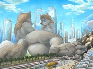 drawing giantess nude furry city color destruction train paws canine scale skyscraper vehicles reflection yellow07