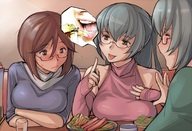 drawing color tongue mouth dinner glasses food women on_foot shrunken_character implied_vore