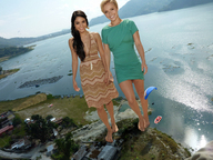 breasts giantess collage feet mega blonde barefoot water buildings brunette smiling dress giantesses bay boats aerial_view vanessa_hudgens hayden_panettiere accasbel parachuter