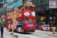 giantess collage feet small_man city blonde cleavage high_heels foot_crush legs under_foot bikini_top looking_at_viewer squeezemeflat trolley_bus