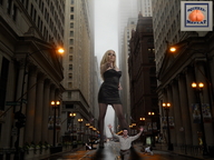 giantess collage city blonde low_angle dress running shrunken_people streets pointing between_buildings running_away squeezemeflat