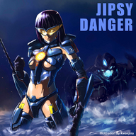 drawing color armor water purple_hair underboob weapon pacific_rim mech_girl gypsy_danger kwaejina