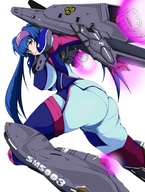 drawing color butt armor macross_frontier blue_hair macross low_angle klan_klein point_of_view looking_at_viewer no_background