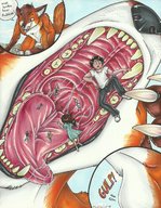 vore furry city color tongue male claws teeth fangs shrunken_people eating commission panels blondevelvet arokh3