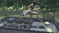giantess brunette military amazon fleeing outdoors raised_foot military_base drcreep tank_crush digital_render