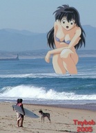 drawing giantess collage dog color beach ocean inuyasha kneeling kagome looking_at_victims
