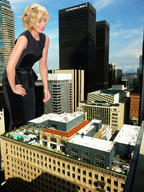 giantess collage city blonde small_men buildings smiling wonderslug running skyscrapers sky rooftop dianna_agron looking_at_tiny