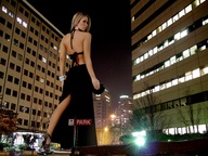 giantess collage city blonde high_heels low_angle wonderslug walking night lights between_buildings crushed_car behind_view lina_posado elegant_dress