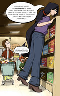 drawing small_man black_hair jeans story mini_giantess grocery_store purple_shirt