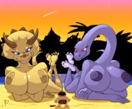 drawing anthro color beach soles huge_breasts snake fred_flinstone looking_at_tiny
