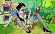 drawing giantess color smiling outdoors bashful disney hair_bow snow_white revealing_outfit sleepy sneezy grumpy dopey doc dwarves
