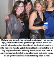 blonde large_breasts long_hair brunette story shrunken_men giantesses captions indoors breast_envy between_breasts