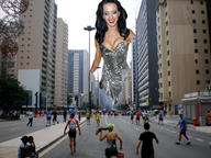giantess city mega black_hair clothed lipstick outdoors katy_perry crowds joe117
