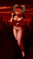drawing giantess horns large_breasts ducky demoness collar dangle
