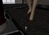 clothed shoes shrunken_men indoors short_heels brown_shoes white_clothing digital_render