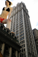 bikini giantess collage swimsuit brunette looking_at_viewer