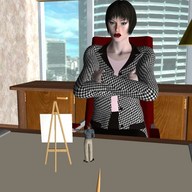 black_hair clothed short_hair shrunken_men office lipstick indoors arms_crossed on_desk digital_render