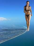 breasts giantess collage city mega black_hair long_hair swimsuit water wet_hair ocean_front tidal_waves