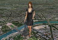 giantess cleavage brunette outdoors paris black_dress eiffel_tower looking_into_distance france digital_render