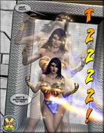 growth giantess black_hair large_breasts long_hair costume wonder_woman leotard growth_process digital_render dc_comics