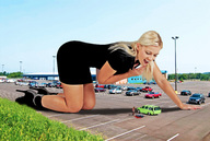 giantess crush collage blonde high_heels blood wonderslug dress boots crawling looming cruel vehicles parking_lot murder black_dress jenni_czech looking_at_victim