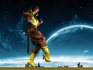giantess giga high_heels dark_skin outdoors impending_doom digital_render