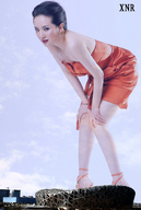 giantess collage mega black_hair asian legs xnr looking_at_viewer leaning_forward
