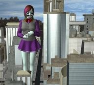 giantess stockings red_hair tie outdoors futuristic looking_into_distance zombies digital_render