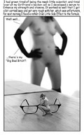 breasts collage nude monochrome glasses story shrunken_man teasing accidental hands_on_hips