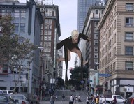 breasts giantess collage mega blonde angry jr outdoors looking_at_viewer leaning_forward yelling oblivious_bystanders