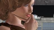 giantess blue_eyes handheld brunette kiss looking_at_victim digital_render